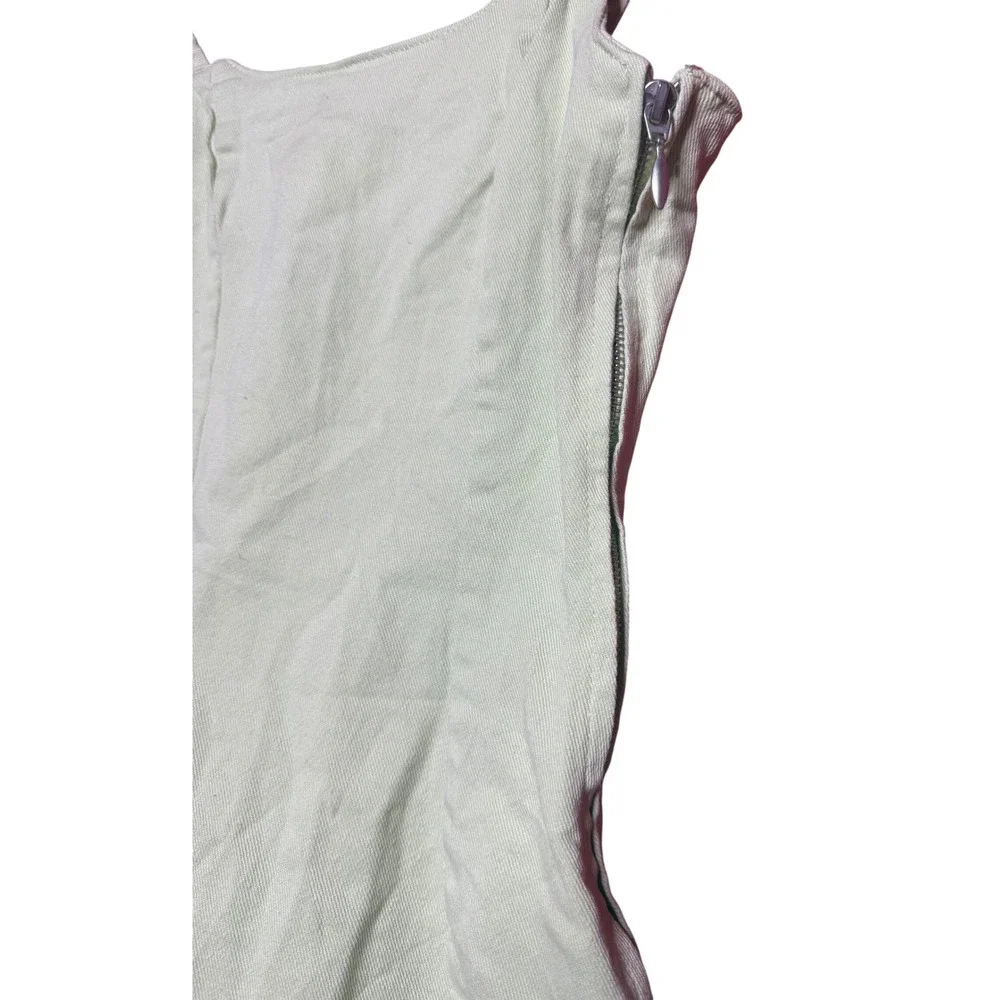H&M‎ Divided Women XXS Green Denim Mini Dress Double Spaghetti Strap Bodycon Zip